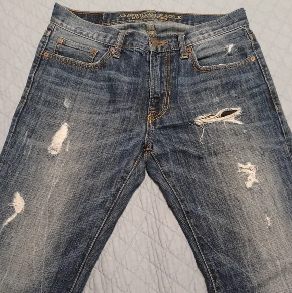 American Eagle men's jeans 29x32 factory distressed slim straight 100% cotton - Picture 2 of 7